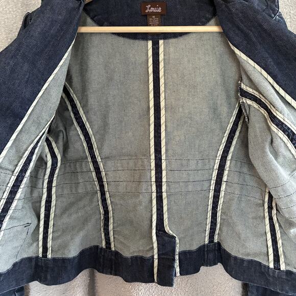 VTG Y2K Louie Denim Blazer Women 14 Dark Wash‎ Jacket Feminine Preppy - Picture 11 of 16